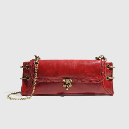 Vintage Square Red Shoulder Bag w/Chain Strap