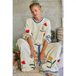 3D Embroidered Cream Chenille Sweater- POL