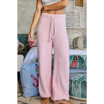 Baby Pink Drawstring Waist Sweater Pants - POL