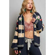 Embroidered Chenille Zip Up Charcoal Top - POL