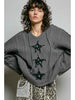 V-Neck Star Lace Patch Sweater - POL