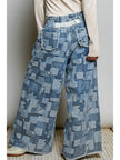 Patchwork Denim Floral Embroidered Pants - POL