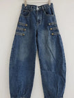 Button Detail High Waist Barrel Jeans