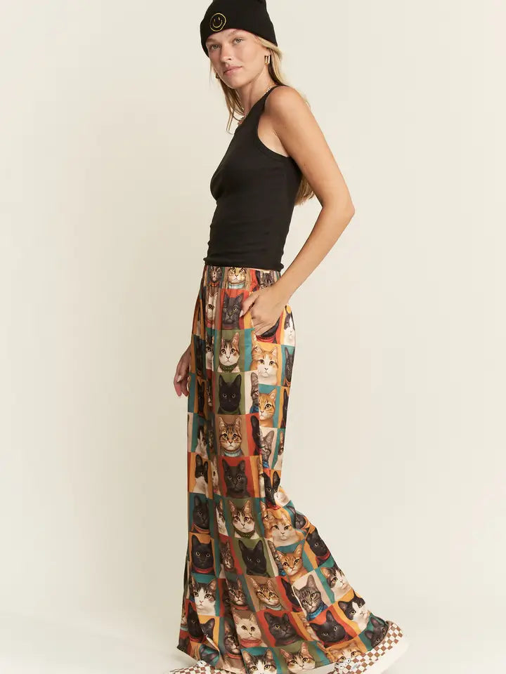 Cat Portrait Wide Leg Pants - Jade By Jane