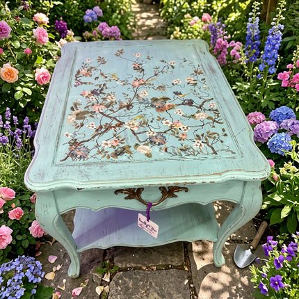Floral Curvy Side Table - Antique Blue