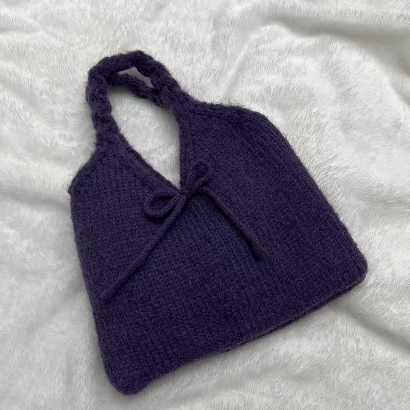 Cute Bow Know Purple Knit Handbag