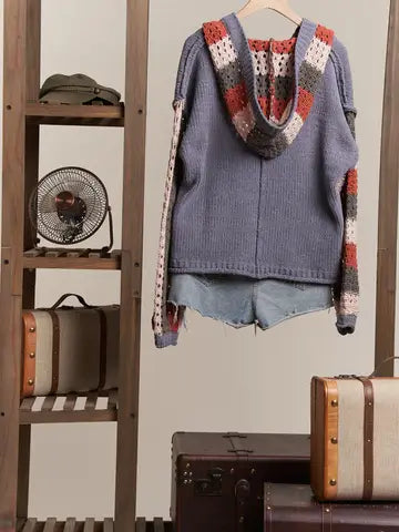 Hooded Stripe Crochet Sweater - Mello
