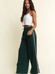 Green Satin Sweatpants w/Side Checkerboard - Jade By Jane