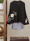 Floral Embroidered Black Cardigan - Mello