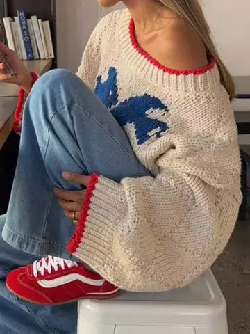 Cropped Knit Fish Sweater
