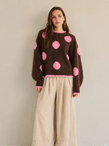 Retro Dot Fuzzy Sweater - Jade By Jane