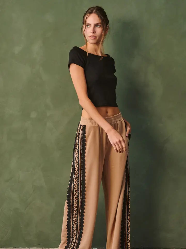 Lace Side Stripe Mocha Sweatpants - Jade By Jane