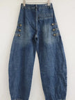 Button Detail High Waist Barrel Jeans