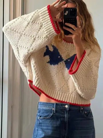 Cropped Knit Fish Sweater