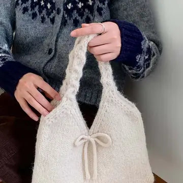 Cute Bow Know Cream Knit Handbag