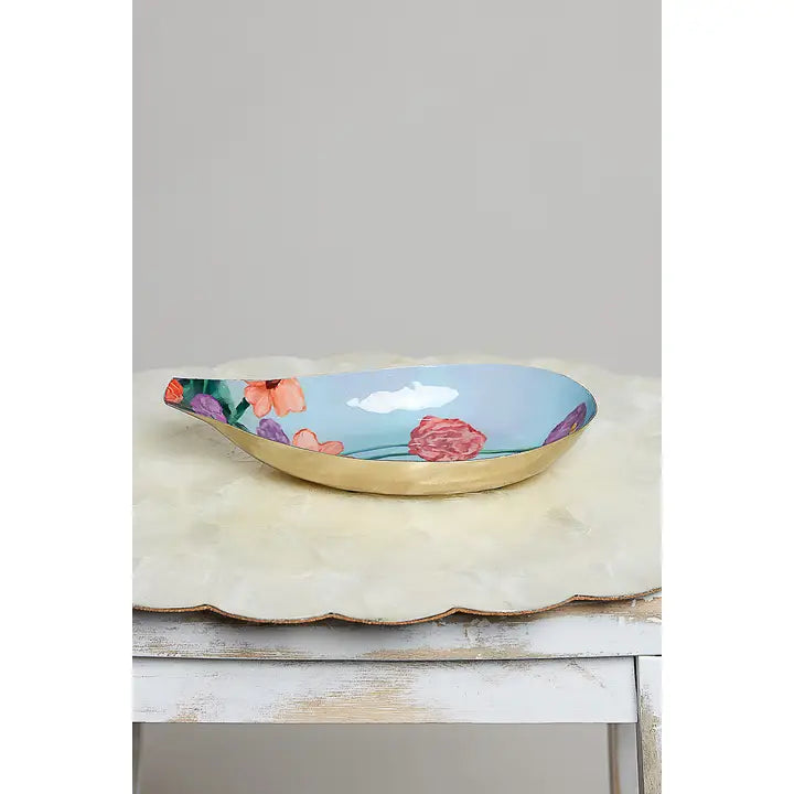 Artistic Blue Floral Asymmetrical Iron Bowl - POL