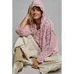 Pink V-Neck Hooded Cable Knit Chenille Sweater - POL