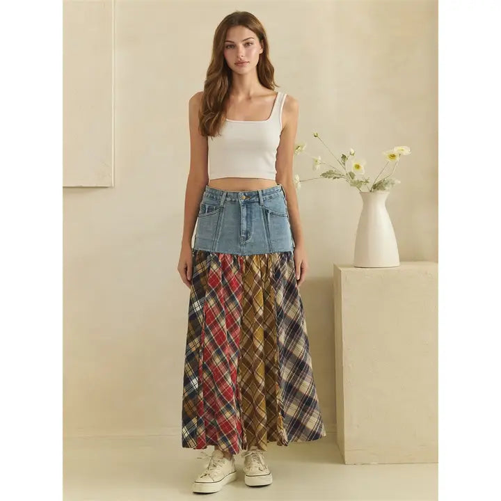 Oli&Hali Denim Plaid Flannel Skirt