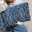 Botanical Pom-Pom Accent Denim Cushion - POL