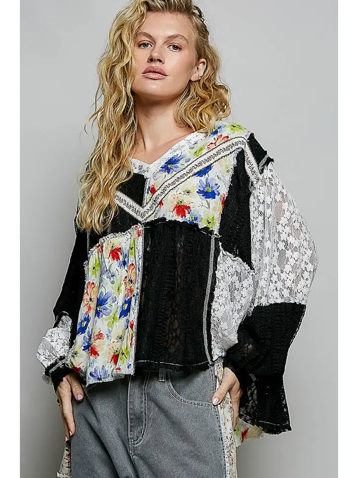 Bohemian Lace Black Balloon Sleeve Top - POL