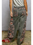 Textured Twill Floral Pattern Pants - POL