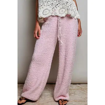 Baby Pink Drawstring Waist Sweater Pants - POL