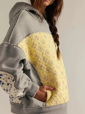 Patchwork Quilted Hoodie Sweatshirt