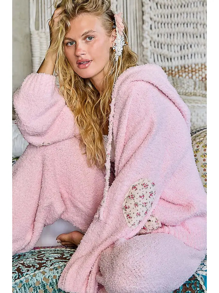 Floral Printed Cozy Berber Pink Jacket - POL
