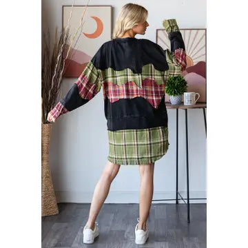 Oli&Hali Black Patchwork Plaid Tunic Top