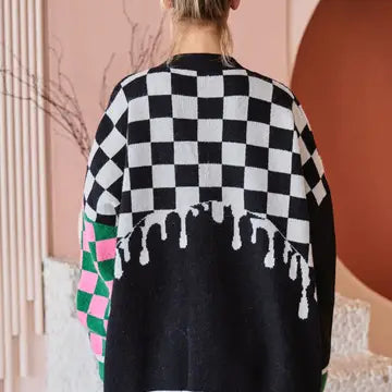 Mixed Checker Melt Cardigan - Jade By Jane