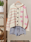 Pink Floral Stripe Hooded Cardigan - Mello