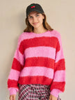 Striped Pink/Red Knit Sweater & Scarf - Jade By Jane