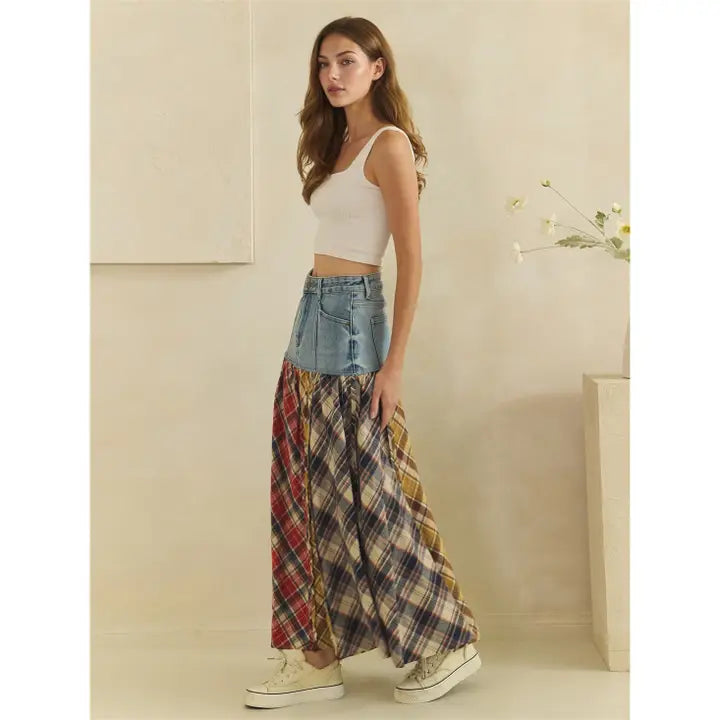 Oli&Hali Denim Plaid Flannel Skirt