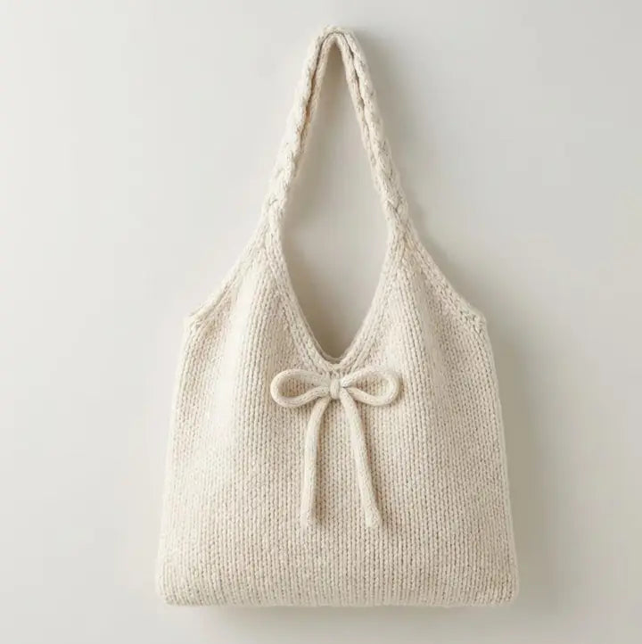Cute Bow Know Cream Knit Handbag