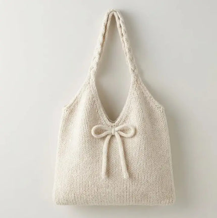Cute Bow Know Cream Knit Handbag