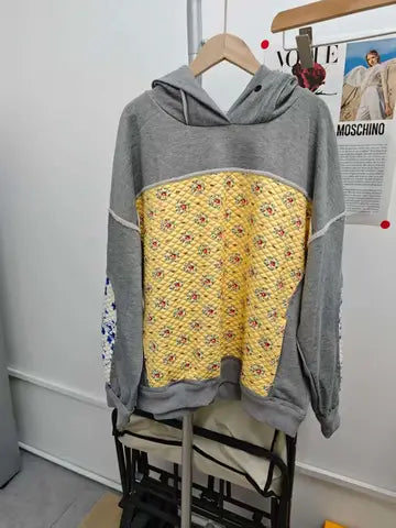 Patchwork Quilted Hoodie Sweatshirt