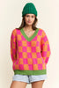 Orange/Pink Checkered Knit Sweater - Jade By Jane
