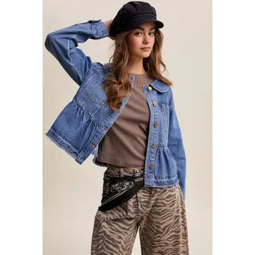 Listicle Peplum Hem Denim Jacket