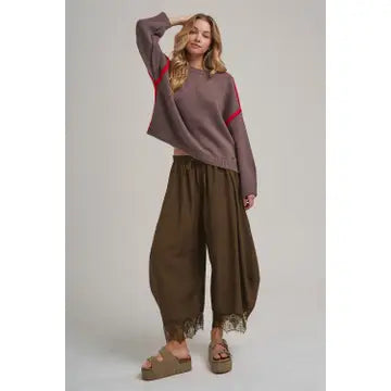 Mocha Flowy Pants w/Lace - BON