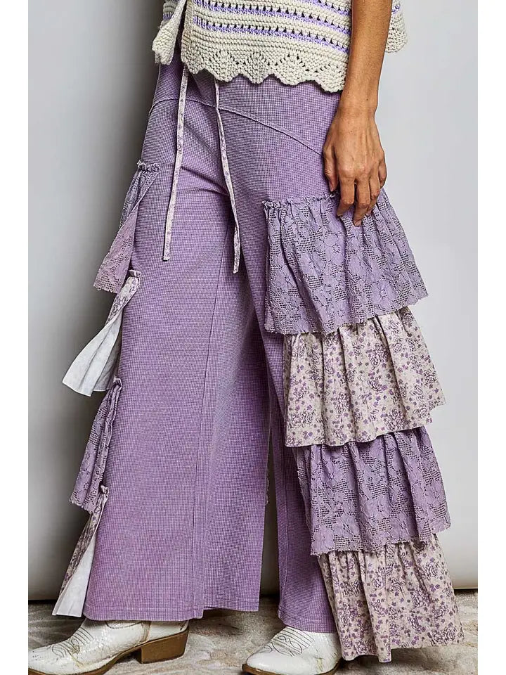 Vintage Lace Ruffle Lilac Pants - POL