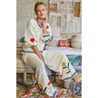 3D Embroidered Cream Chenille Pants - POL
