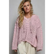 Pink V-Neck Hooded Cable Knit Chenille Sweater - POL