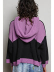 Hooded Drawstring Black Chenille Sweater - POL