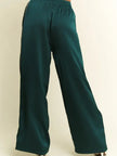 Green Satin Sweatpants w/Side Checkerboard - Jade By Jane