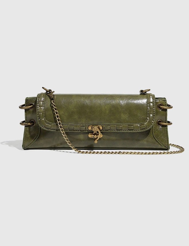 Vintage Square Green Shoulder Bag w/Chain Strap