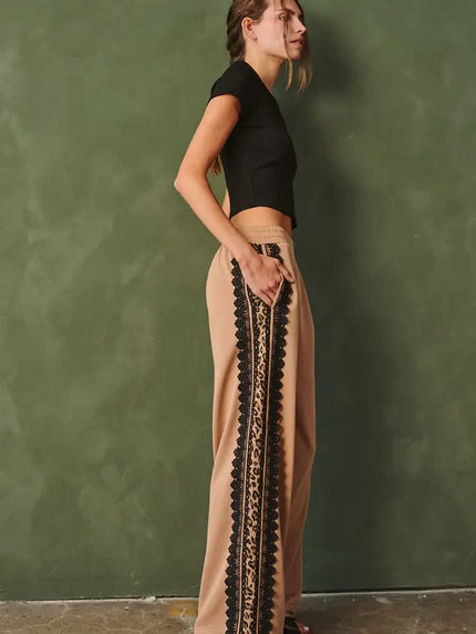 Lace Side Stripe Mocha Sweatpants - Jade By Jane