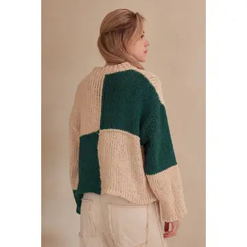 Color Block Loose Fit Emerald Sweater - Mello