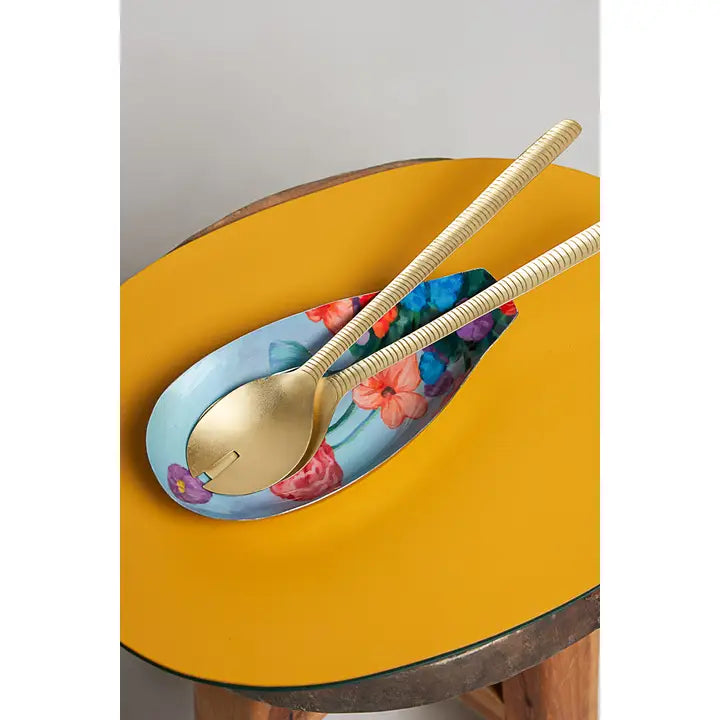 Artistic Blue Floral Asymmetrical Iron Bowl - POL