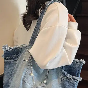 Distressed Patch Pocket Oversized Tote