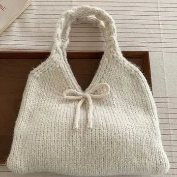 Cute Bow Know Cream Knit Handbag